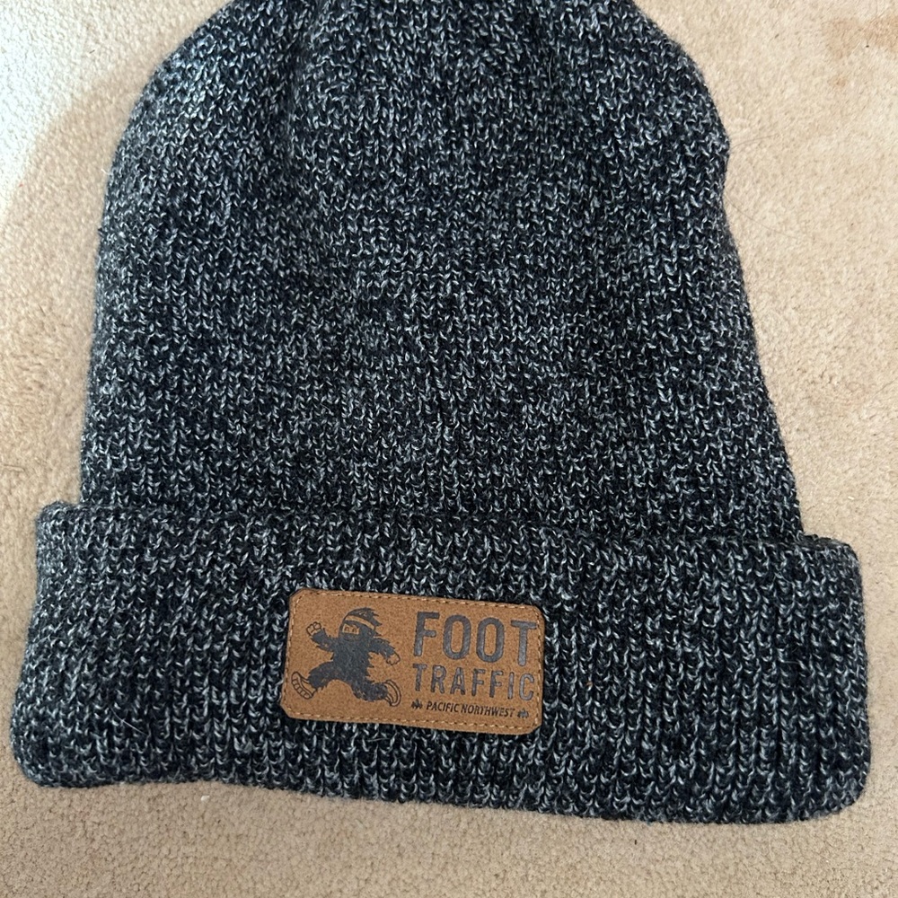 Foot Traffic Beanie hat, thick and warm. Black with flecks